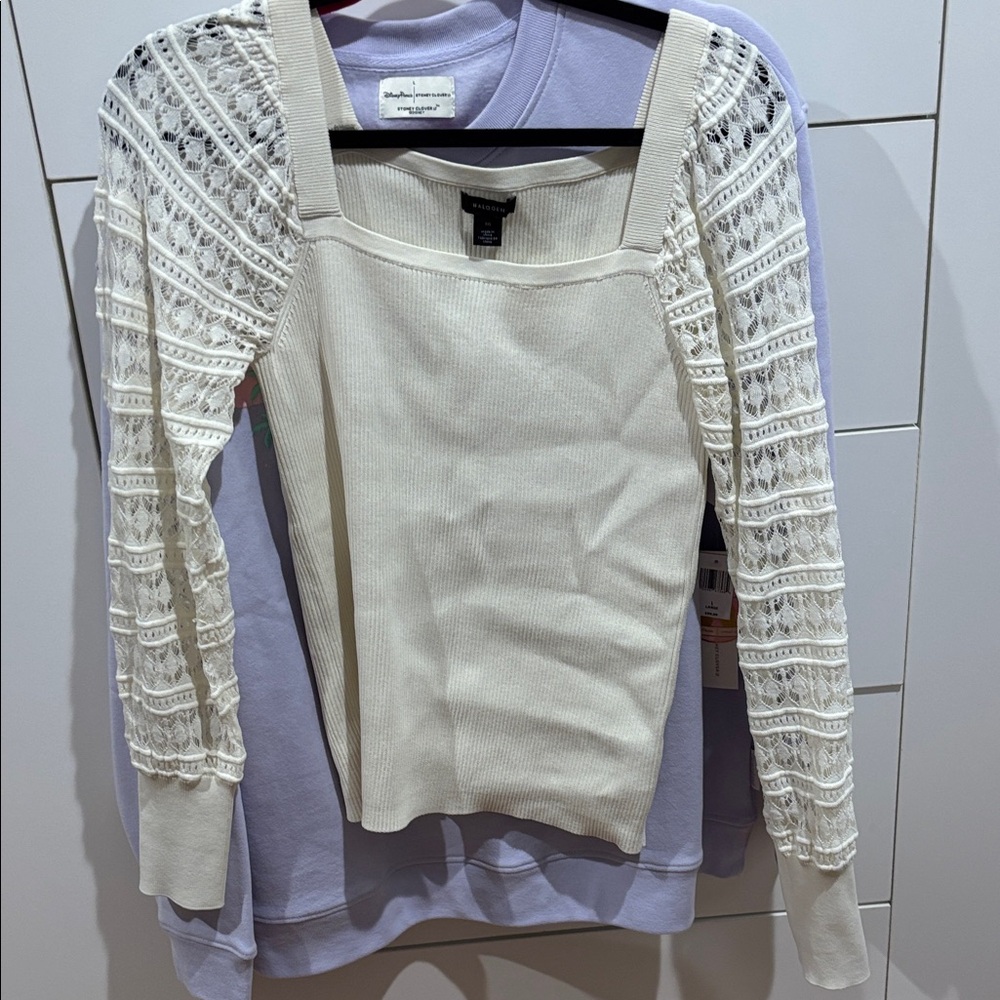 Halogen Cream Lace Sleeve Top